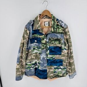 GAP Camo Patchwork Utility Jacket Green Blue Camouflage Military Size XL Jacket